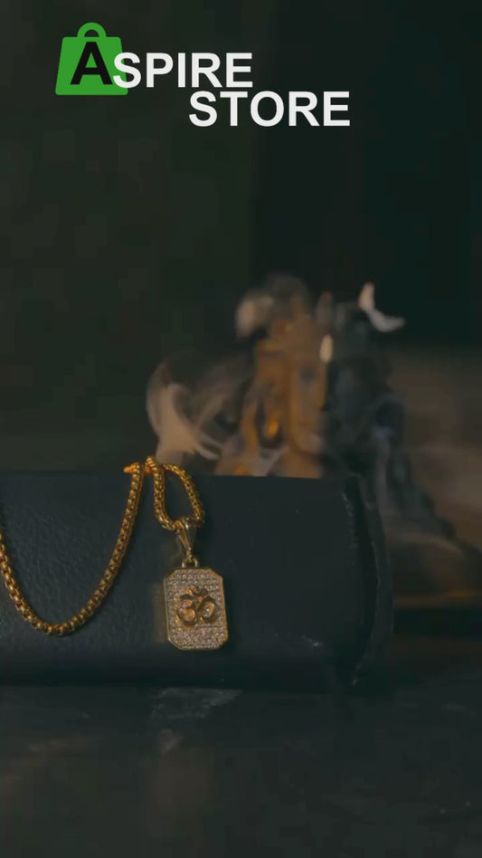 Gold Plated Om Diamond Pendant and Chain